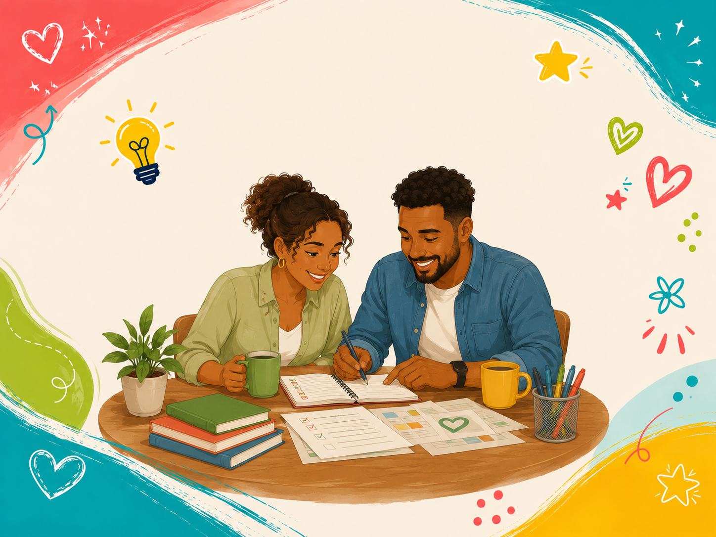 Parents reading with child on couch
